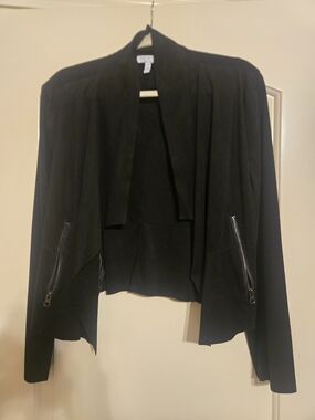 Large Sofia Vergara Black Open-Front Women's Jacket with Zip Pockets